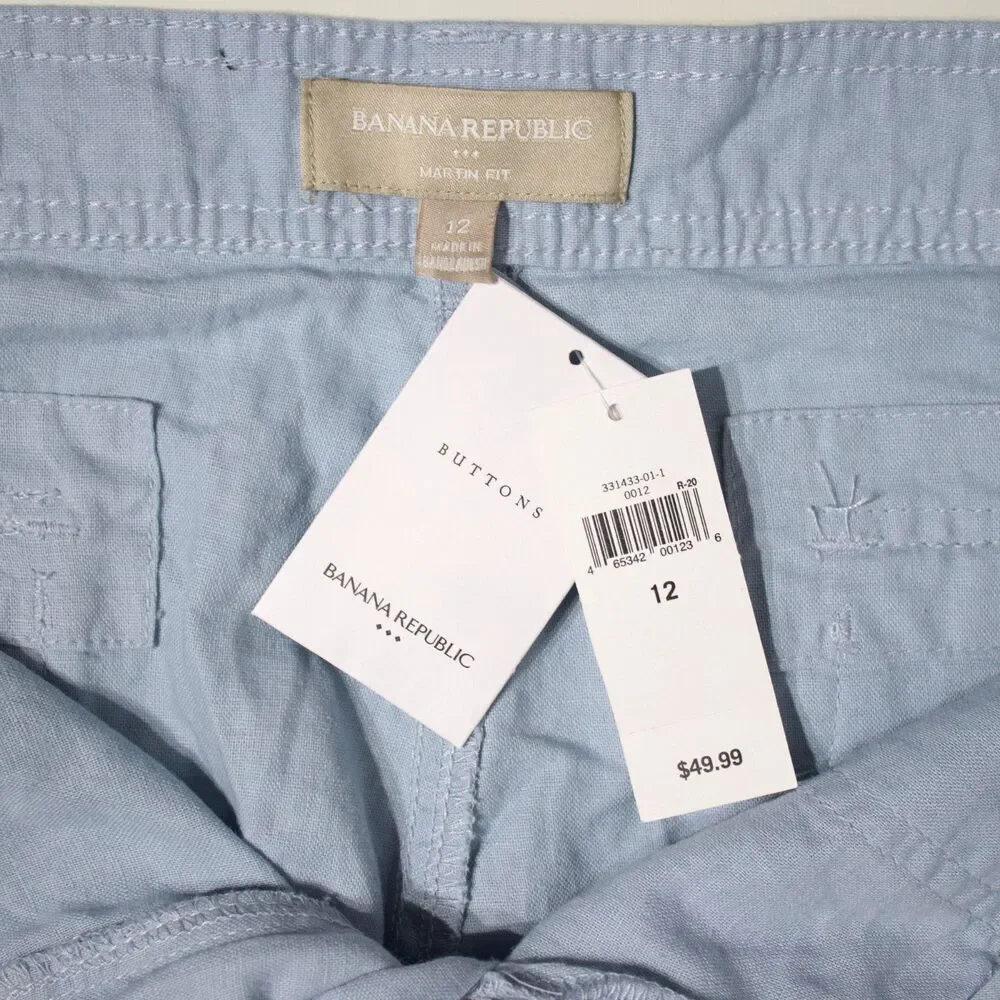 NWT Banana Republic Martin Fit Cargo Capri Pants Light Blue Linen Blend Women 12